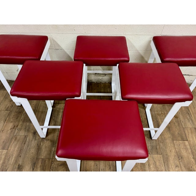 Early 21st Century Cabot Wrenn Upholstered Metal Barstools - Set of 6 For Sale - Image 5 of 15
