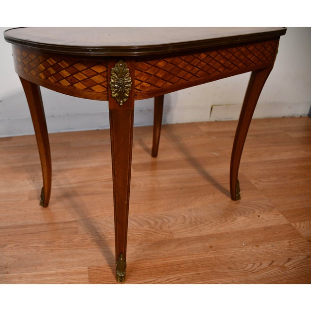Brown 1910s Antique French Louis XV Walnut & Satinwood Inlay Small Coffee Table For Sale - Image 8 of 15