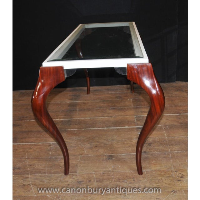 2000 - 2009 Mid-Century Modern Glass Mahogany Console Table For Sale - Image 5 of 8