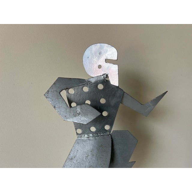 Silver Vintage Metal Football Player Art Sculpture For Sale - Image 8 of 13