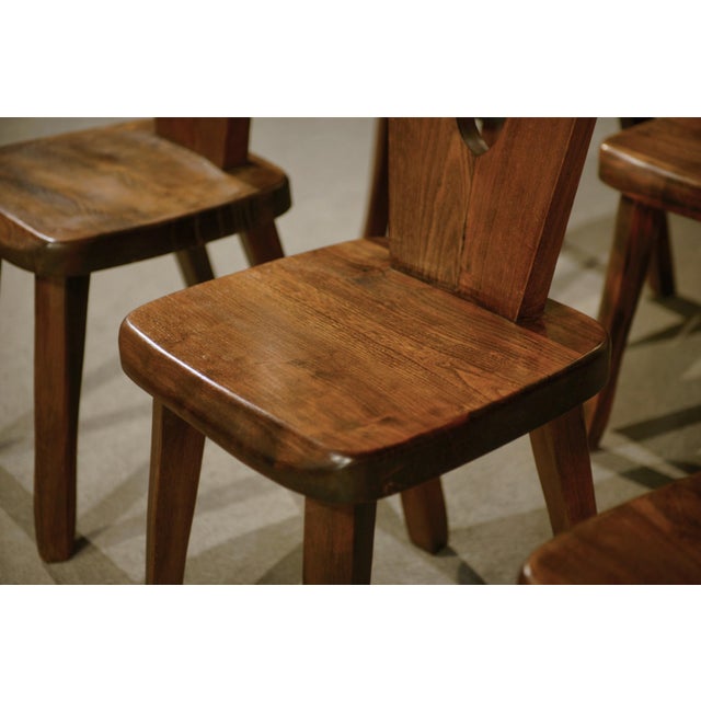 Brutalist Chairs in Elm from Aranjou, 1950s, Set of 8 For Sale - Image 9 of 14