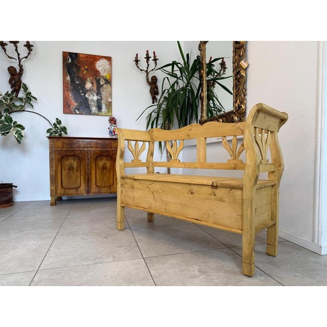 Brown Biedermeier Style Storage Bench in Spruce For Sale - Image 8 of 11