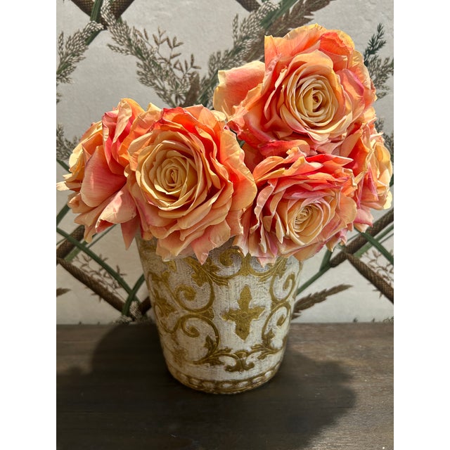 Italian Florentia Handmade Decrative Container With Silk Roses For Sale - Image 10 of 12