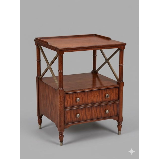 Ethan Allen Eugene Mahogany Night Table, originally part of their Newport Collection. This table is made of a flame...