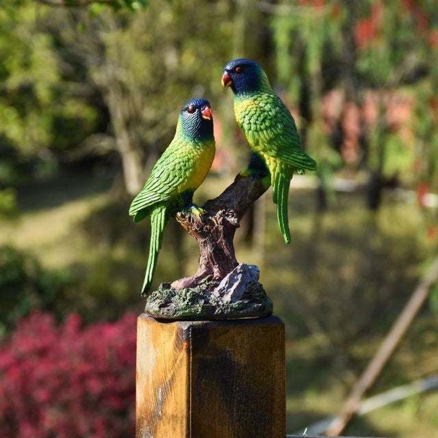 Rustic Resin Parakeet Figurine – 7.5" Realistic Bird Sculpture on Branch For Sale - Image 3 of 5