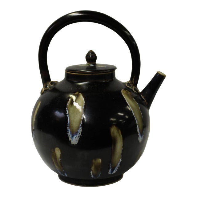 Chinese Ware Brown Black Glaze Ceramic Jar Vase Teapot Display Art For Sale