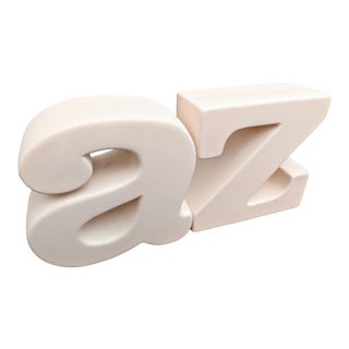 Boho Chic Sculptural Unglazed Ceramic a to Z Bookends, Set of 2 For Sale
