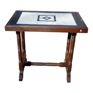 Antique Victorian Walnut Inlay Parlor Library Table Trestle Work Table