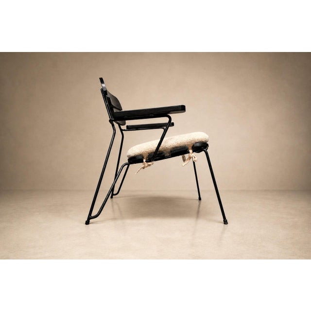 Mid-Century Modern Three Armchairs in Ebonized Wood & Metal With Loose Cushion, Carlo Hauner, 1950s For Sale - Image 3 of 18