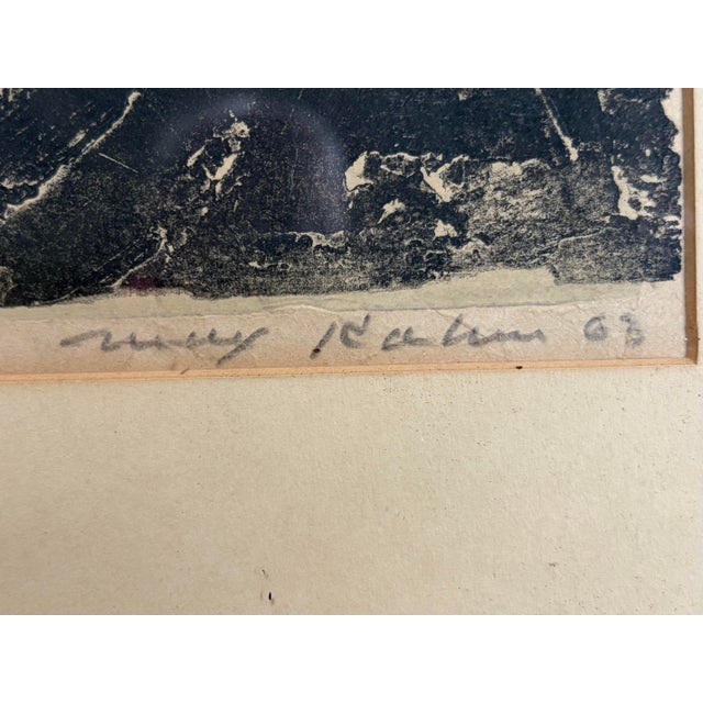 This original woodcut print by Max Kahn dates to 1963 and exemplifies the artist’s bold mid-century abstraction. The...