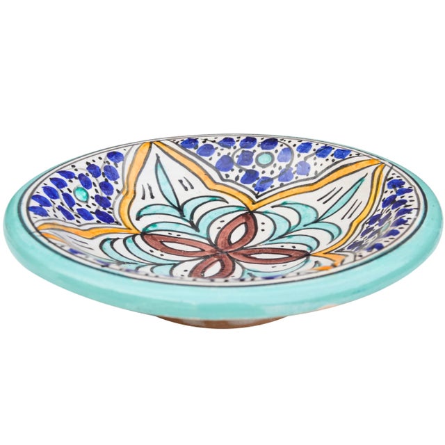 Mid 20th Century Moroccan Turquoise Orange & Blue Ceramic Wall Plate For Sale - Image 4 of 7