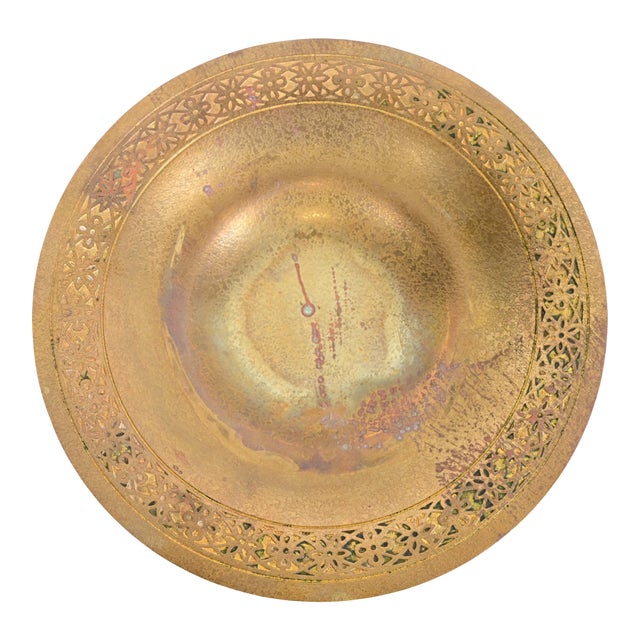 Tiffany Studios New York Bronze Doré Shallow Bowl or Plate With Decorative Border For Sale