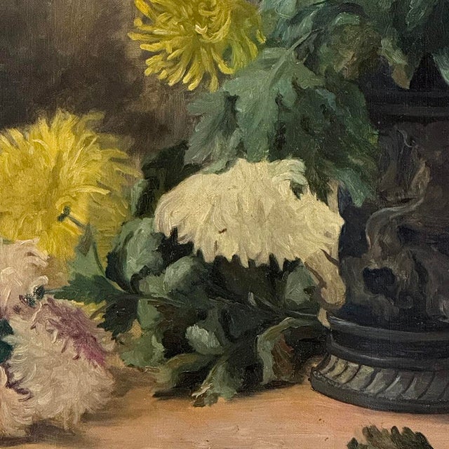 Framed Oil on Canvas, Still Life With Chrysanthemums, by M. Taquet-Beal, 1944, Belgium For Sale - Image 12 of 15