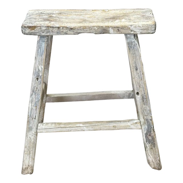 Rustic Raw Rough Wood Grain Rectangle Slim Stool Bench Side Table For Sale