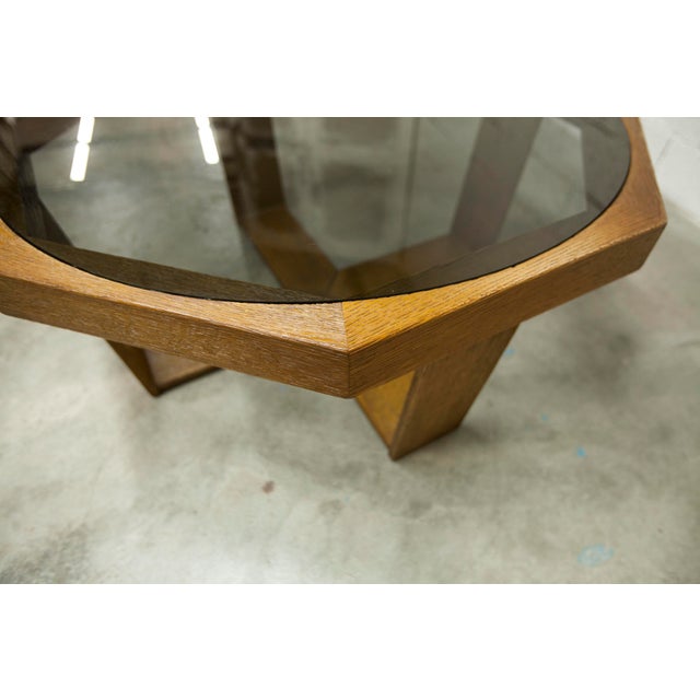 Hexagonal Table in Oak and Smoked Glass, Switzerland, 1977 For Sale - Image 17 of 18