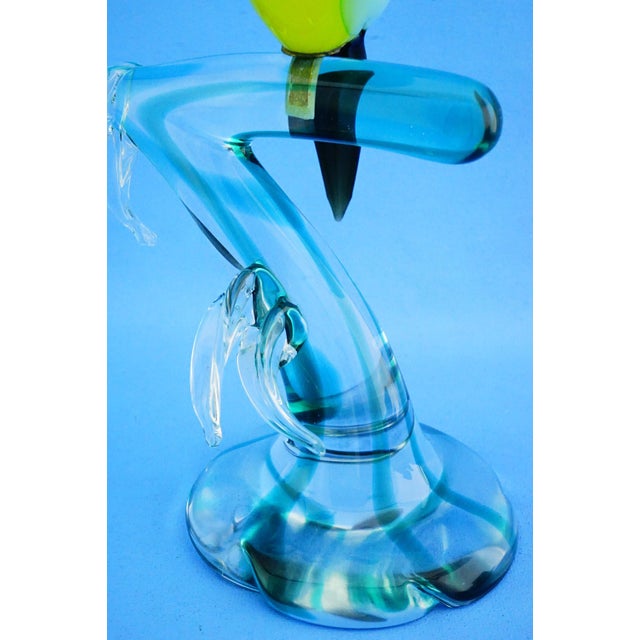 20th Century Sculpture of Parrot on Branch in Opaline Murano Glass attributed to Seguso Glassworks, Set of 2 For Sale - Image 12 of 18