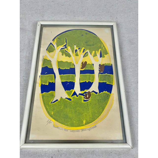 Mid-Century Modern Mid 20th Century "Babes in the Woods" Artists Proof Linocut Print, Framed For Sale - Image 3 of 10