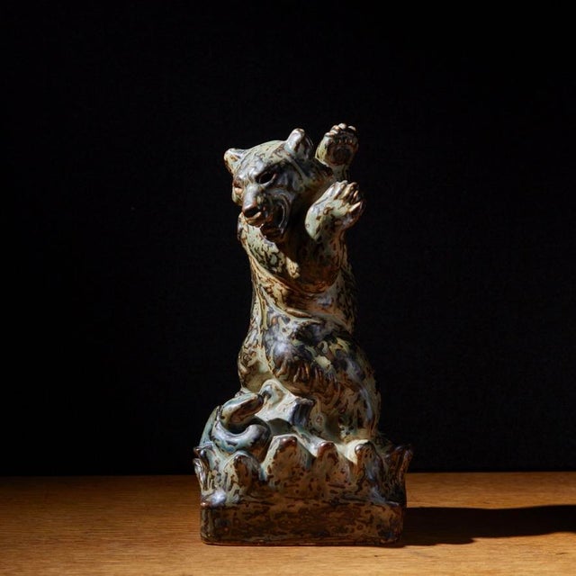 Black Ceramic Bear Sculpture by Knud Kyhn for Royal Copenhagen, 1952 For Sale - Image 8 of 13