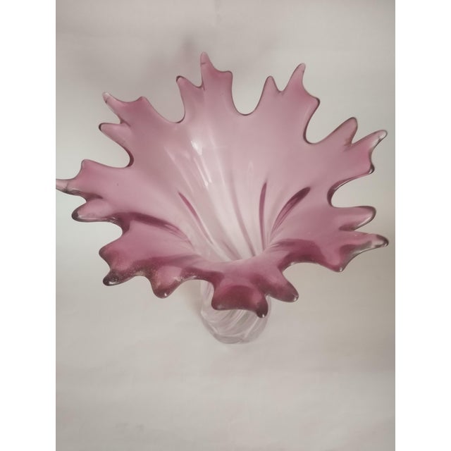 Modern Large Murano Blown Amethyst Pink Glass Vase and Centerpiece, 1960s, Set of 2 For Sale - Image 3 of 4