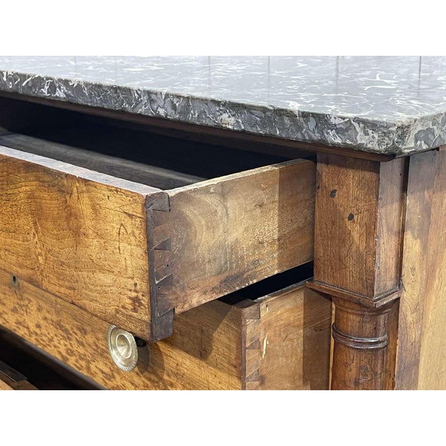 Empire Chest of Drawers in Walnut with Grey St. Anne Marble Top, 19th Century For Sale - Image 10 of 17