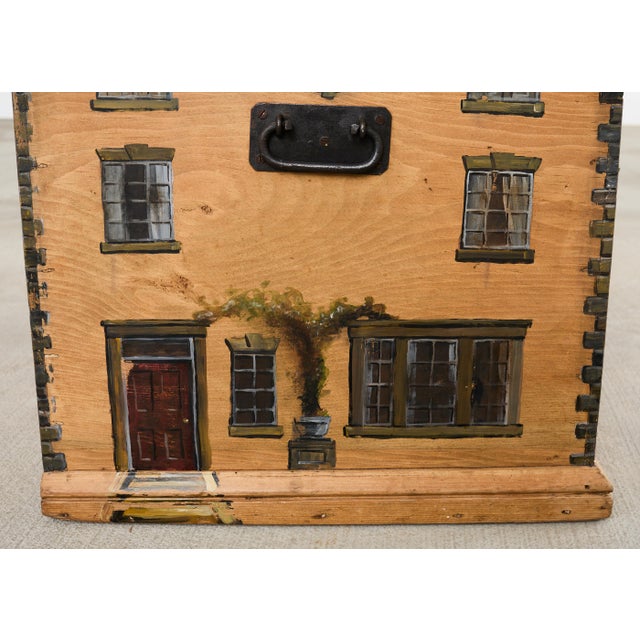 Country English Painted Pine Trunk With Georgian House Facade For Sale - Image 17 of 18