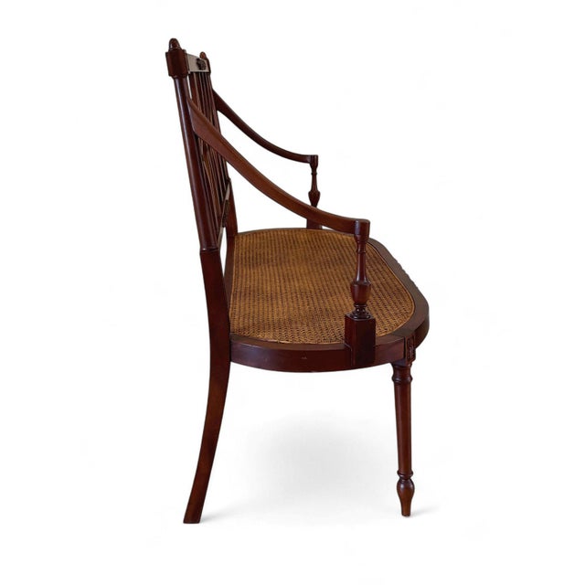 Wood Vintage Regency Carved Wood & Cane Seat Bench For Sale - Image 7 of 12