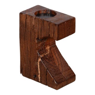 1940s Rustic Wood Candle Holder For Sale