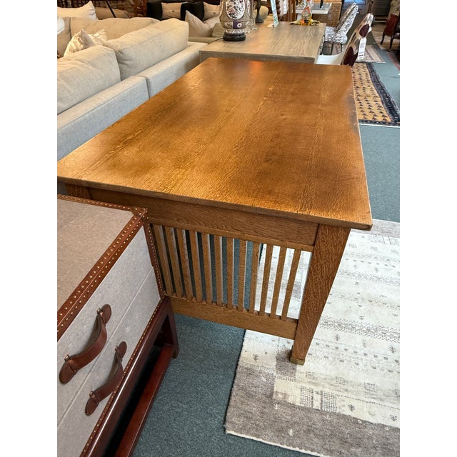Wood Arts & Crafts Mission Style Spindle Library Desk For Sale - Image 7 of 12