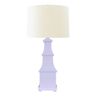 Matthew Izzo Home Allegra Handpainted Lavender Tole Table Lamp With Cream Silk Shade For Sale