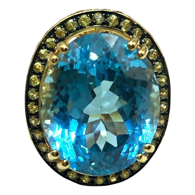Bochic "Orient" Vintage Multi Citrine & Blue Topaz Ring Set 18K & Silver For Sale