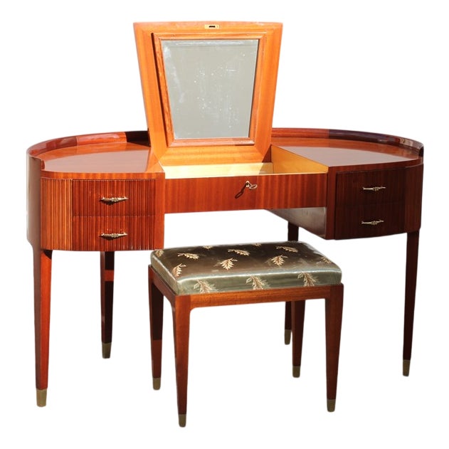 Curved Dressing Table with Stool by Paolo Buffa for Ducrot, 1950s, Set of 2 For Sale