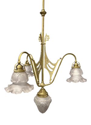 Vintage Art Nouveau Ceiling Lamp with Glass Shades, France, 1910s