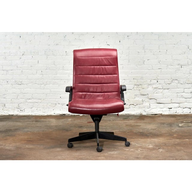 Red Leather Office/Desk Chair for Knoll/Knoll Intl, France 1992. Original Leather is great condition.