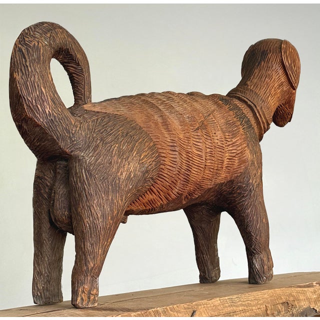 Vintage Monumental Folk Art Hand Carved Dog Sculpture For Sale - Image 4 of 12