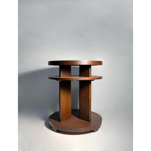 Vintage Modern Art Deco Side Table A special paint finish was used by this company.