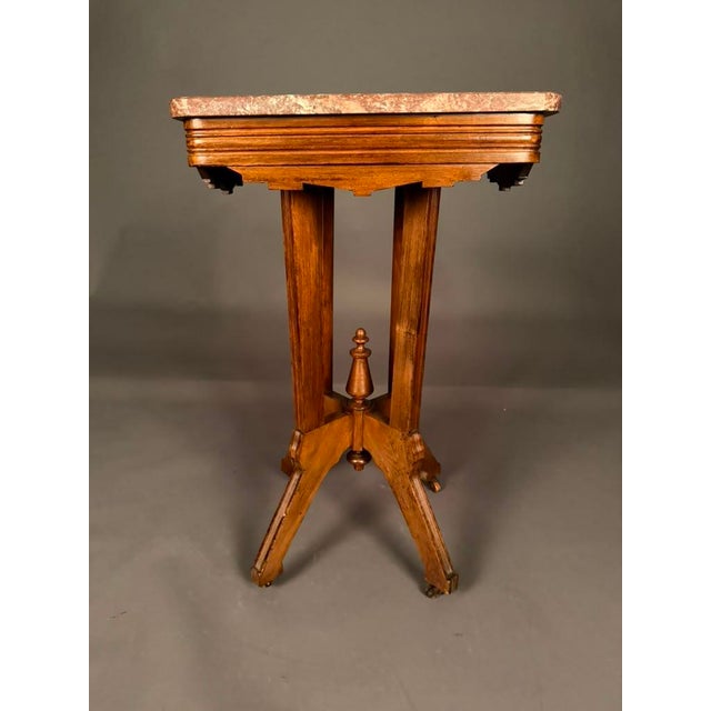 Late 19th Century American Eastlake Victorian Walnut Marble Top Tea Table With Original Finish, Circa 1880 For Sale - Image 5 of 17