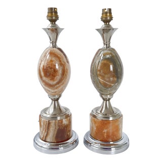 Vintage Egg Lamps in Marble and Chrome Steel from Maison Barbier, 1970s, Set of 2 For Sale