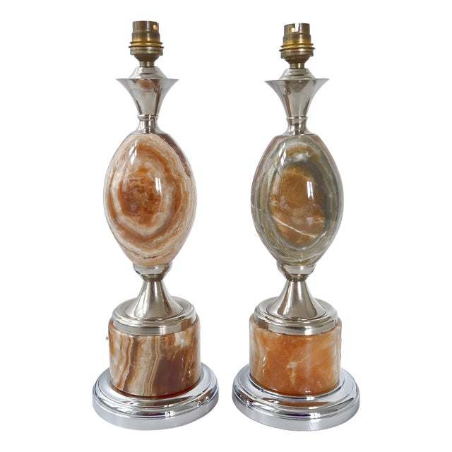 Vintage Egg Lamps in Marble and Chrome Steel from Maison Barbier, 1970s, Set of 2 For Sale