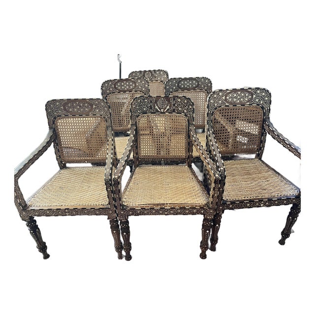 Late 20th Century 6 Anglo Indian Inlaid Bone Chairs For Sale