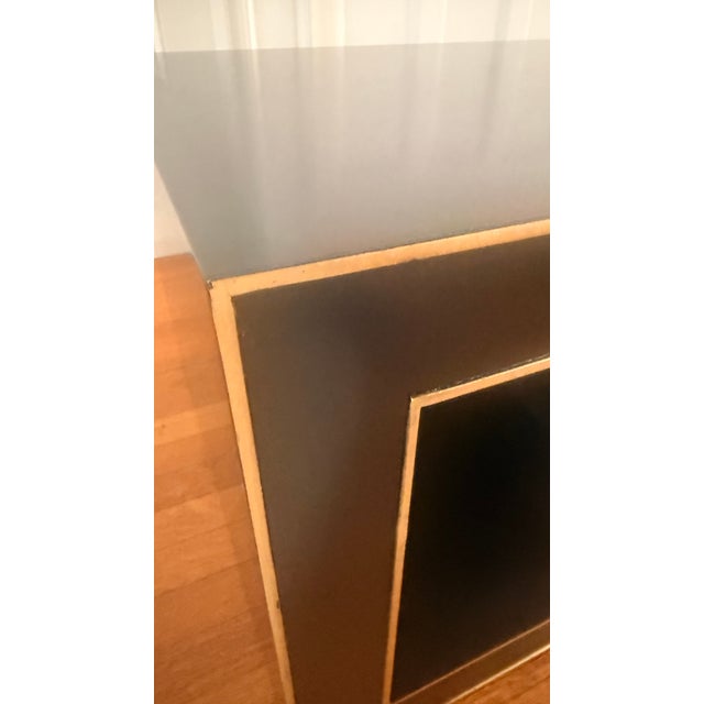 Currey & Company Modern Black Lacquer Coffee Table With Greek Key Gold Trim For Sale - Image 10 of 16