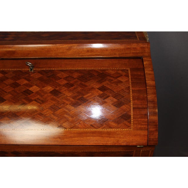 Louis XVI Style Marquetry Roll-Top Desk, 1890s For Sale - Image 9 of 15
