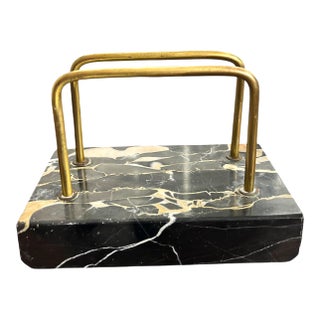 Vintage Italian Marble & Brass Desk Organizer / Letter Holder For Sale