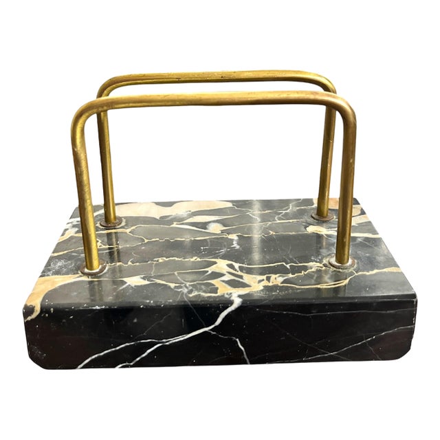 Vintage Italian Marble & Brass Desk Organizer / Letter Holder For Sale