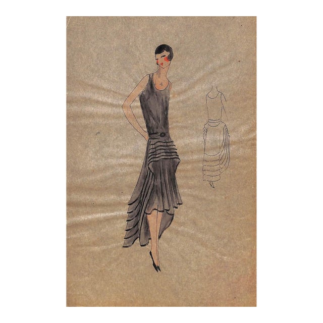 Lanvin of Paris C1920s Original Fashion Illustration in Gouache For Sale