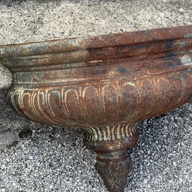 Late 20th Century Neoclassical Cast Iron Half Round Wall Fountain Bowl Lavabo Garden Planter Pot For Sale - Image 9 of 13