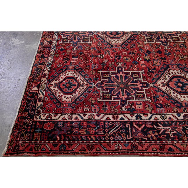 Persian Antique Heriz Persian Handmade Red Geometric Pattern Wool Rug For Sale - Image 3 of 9