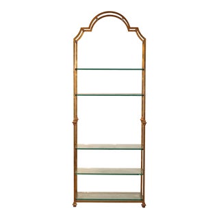 Mid 20th Century Italian Neoclassical Gilt Iron Etagere With Glass Shelves For Sale