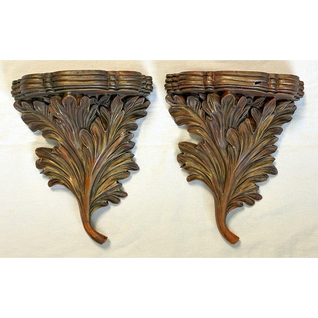 Plastic Vintage Acanthus Leaf Bronze Painted Wall Brackets- a Pair For Sale - Image 7 of 12