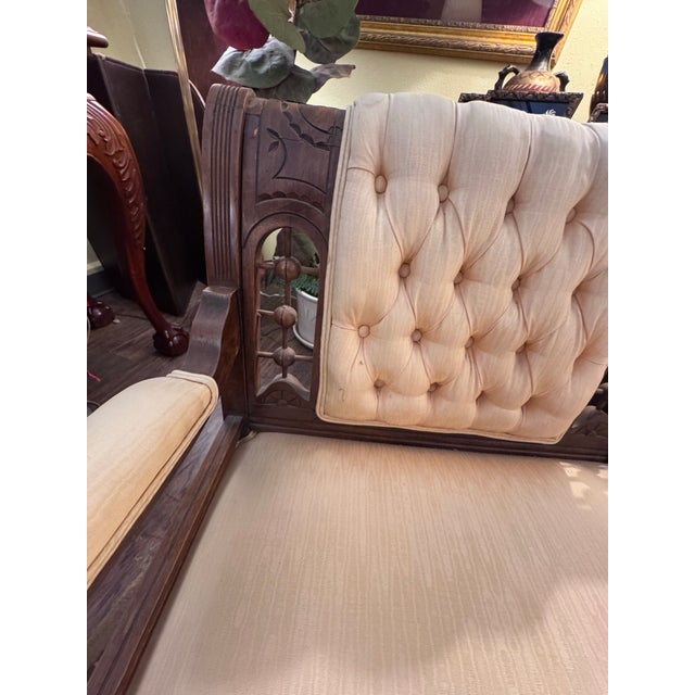 Wood Antique American Victorian Walnut Tufted Parlor Settee With Carved Frame, Circa 1880 For Sale - Image 7 of 8