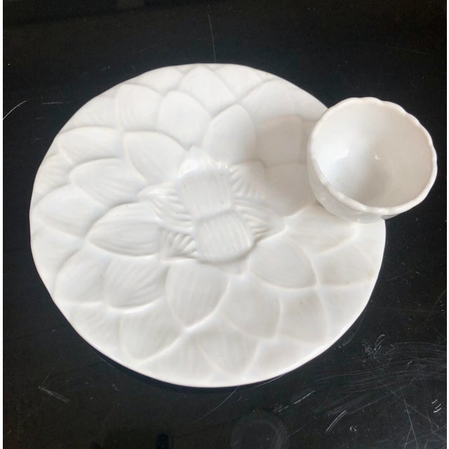 Late 20th Century White Ironstone Artichoke Serving Plate W/Attached Sauce Cup For Sale - Image 5 of 11